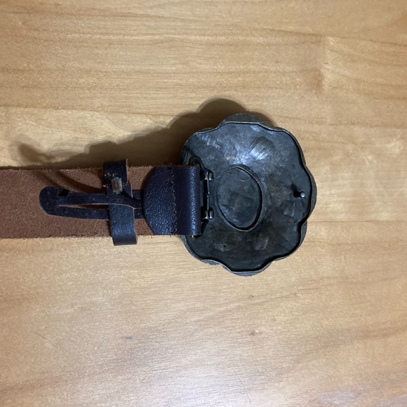 Brown Leather Belt with Turquoise Stone Center Buckle - Picture 4 of 5